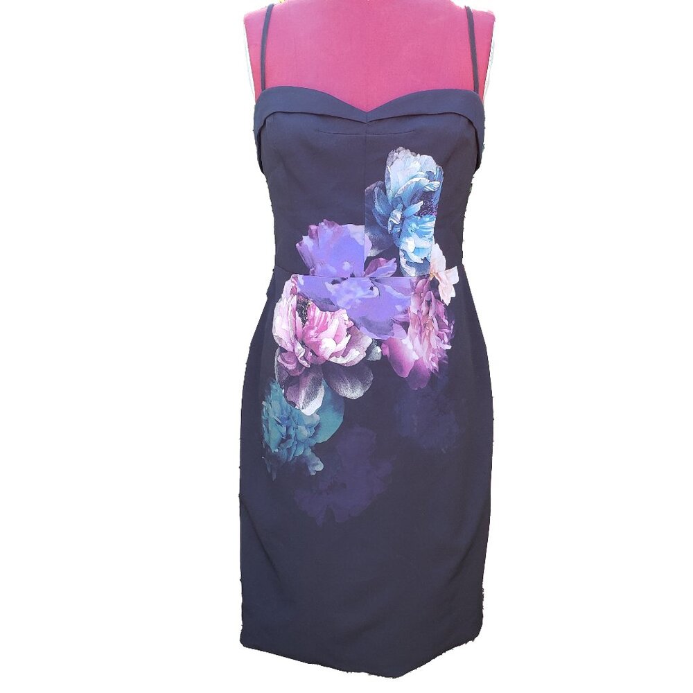 Black Halo Dress Black Floral Graphic Sleeveless Sheath Spaghetti Straps 14